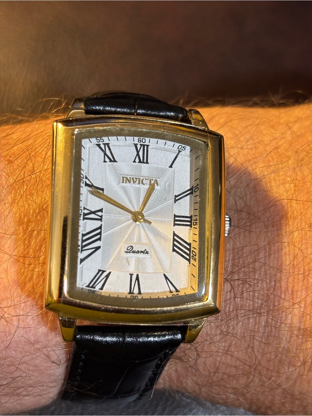 Invicta Gold-Tone Rectangular Watch with Black Strap